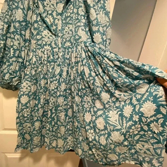 Daughters of India Women’s Dress Flowing Pleated Print turquoise Teal Cotton S - Picture 11 of 11